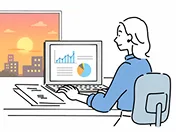 就業終了前にパソコンで生成AIを学習している人物