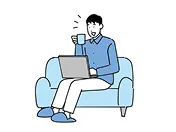就業終了後にソファで生成AIを学習している人物
